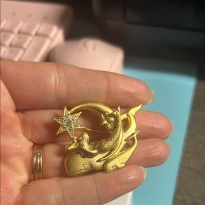 Kirks Folly Whimsical Celestial Nautical  Gold Mermaid Brooch with Star Accent‎